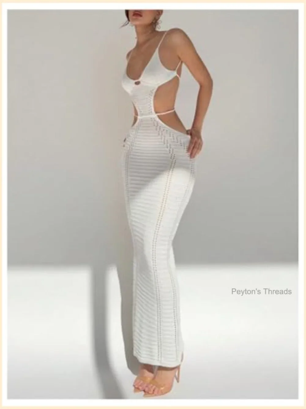 Open Back Crochet Bodycon Maxi Dress Cut Out Knitted Slimming Cocktail Dress - Picture 5 of 5
